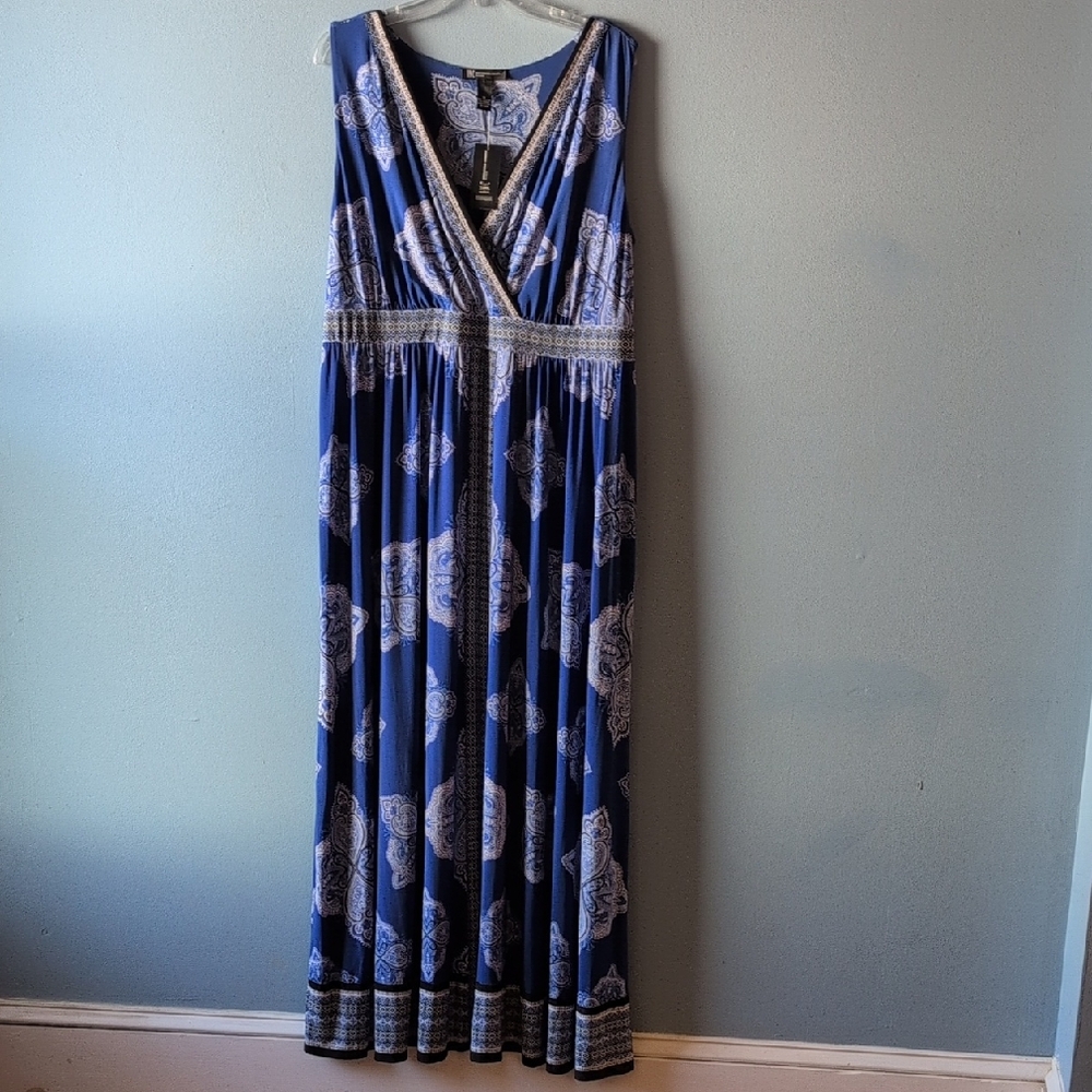 INC International Concepts Navy and White Maxi Dress